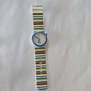 Colorful Striped Watch with Blue Accents